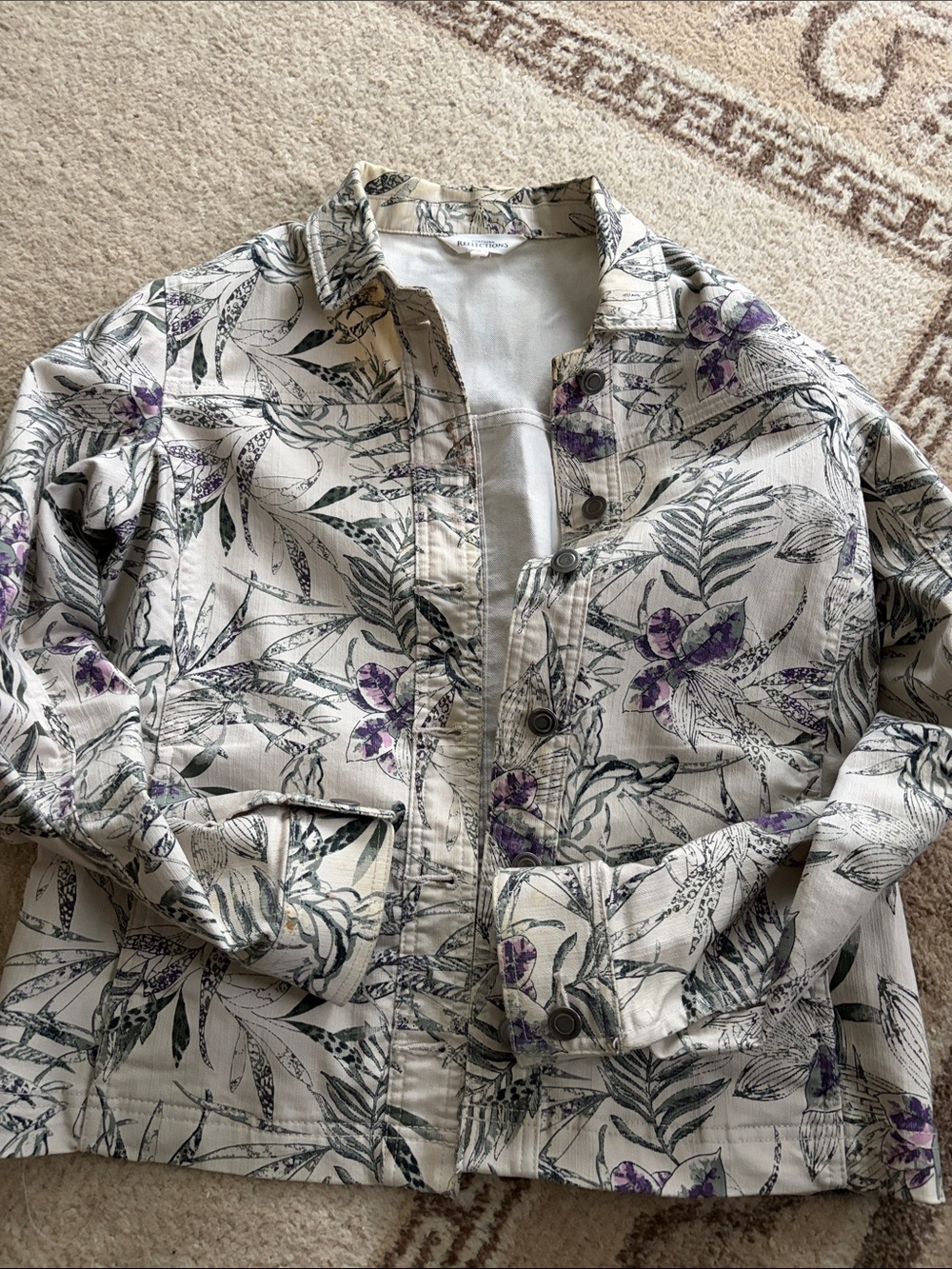Northern Reflections Cream Floral Shirt Jacket with Green and Purple Print